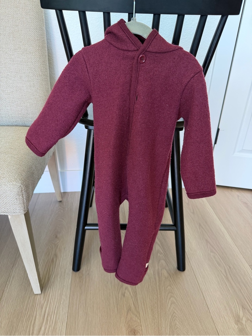 Cozy Hooded One-Piece Footie in Burgundy